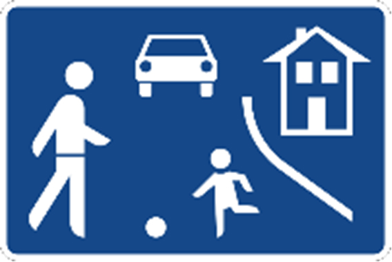 Verkehrsberuhigte Bereiche sind mit dem Zeichen 325.1 (Beginn) und 325.2 (Ende) gekennzeichnet. Sinnvoll ist zudem eine farbliche Markierung des Straßenbelags.